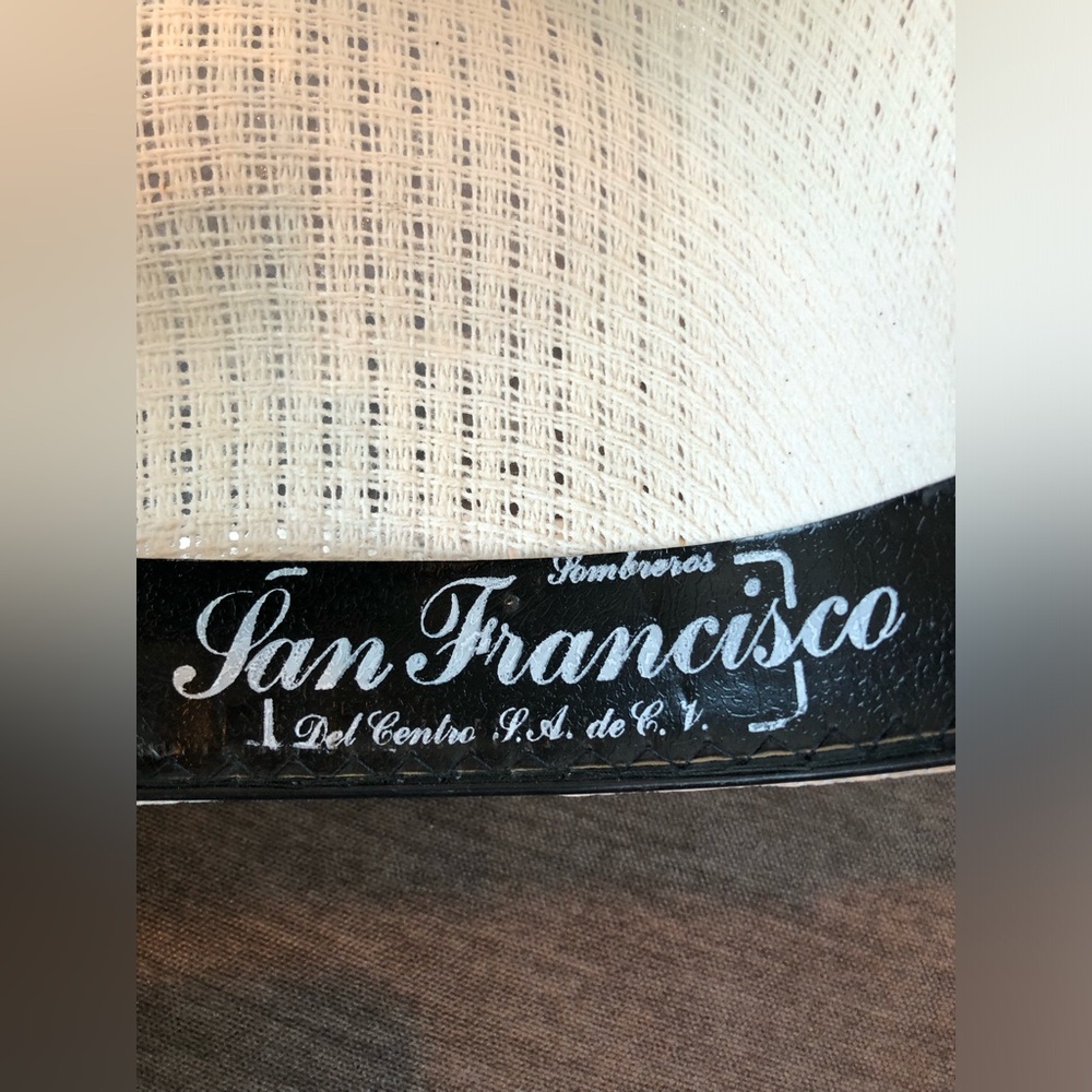 San Francisco Sombreros Cream Stiff Straw Hat and Brown Band - Picture 9 of 11